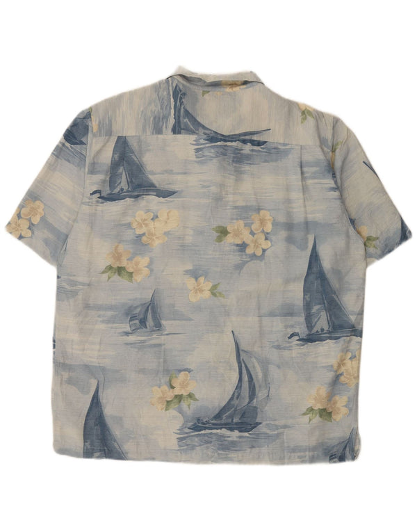 Vintage Mens Short Sleeve Shirt XL Blue Floral Silk