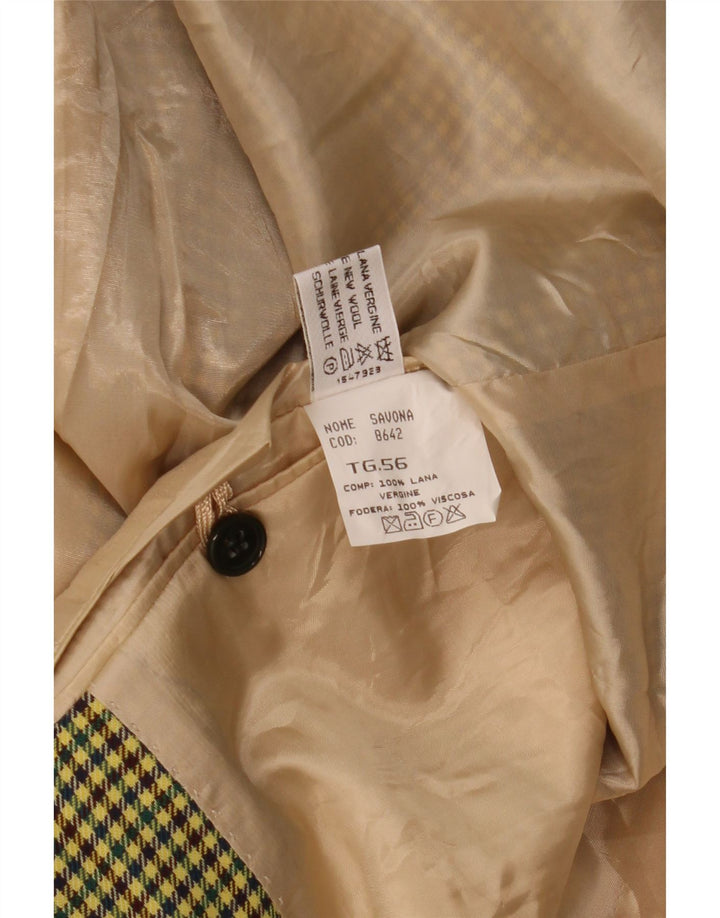 Vintage Mens 2 Button Blazer Jacket IT 56 3XL Yellow Houndstooth Wool