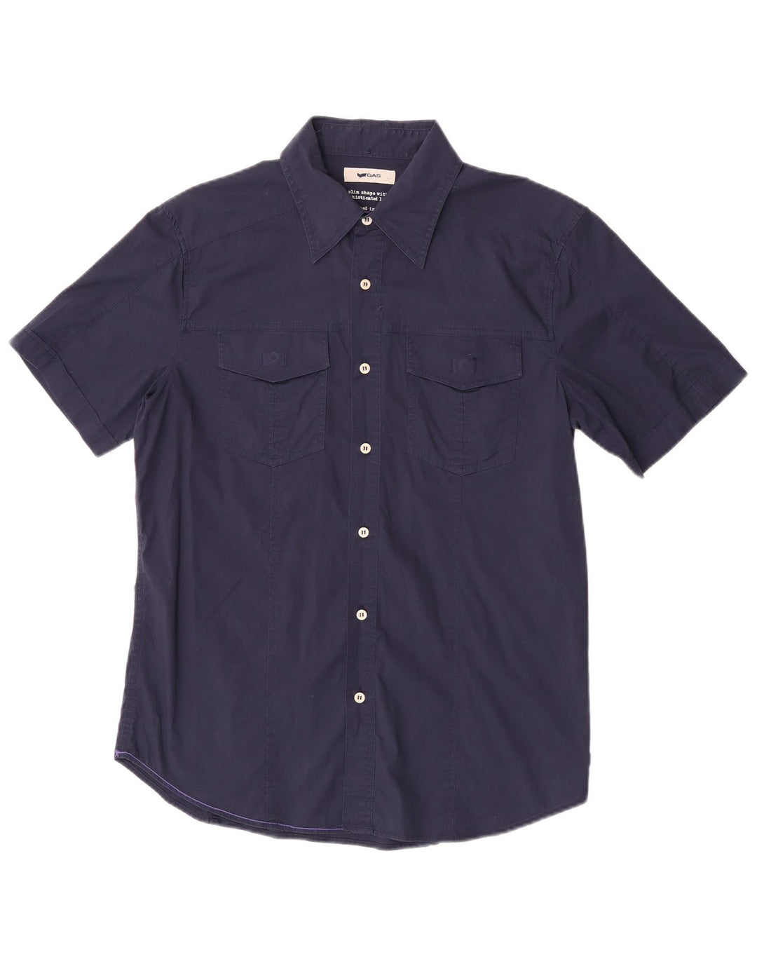 Gas Mens Short Sleeve Shirt XL Navy Blue Cotton
