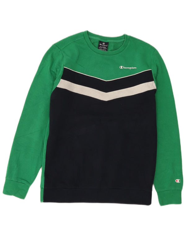 Champion Boys Sweatshirt Jumper 13-14 Years XL Green Colourblock