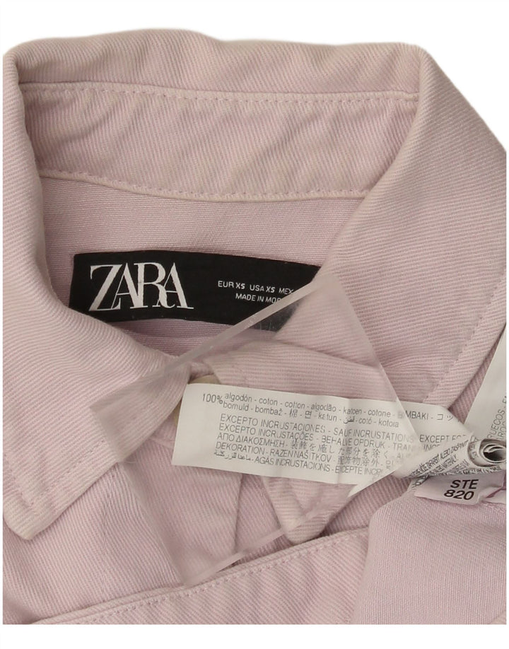 Zara Womens Oversized Crop Denim Jacket UK 6 XS Pink Cotton