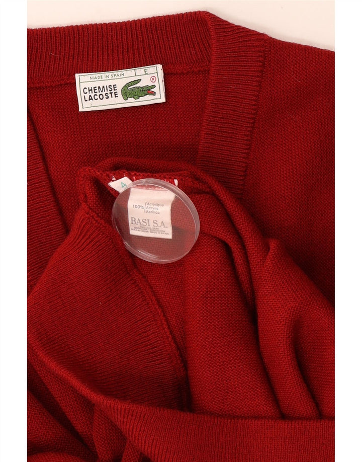 Lacoste Mens Loose Fit V-Neck Jumper Sweater Size 4 Medium Red Acrylic