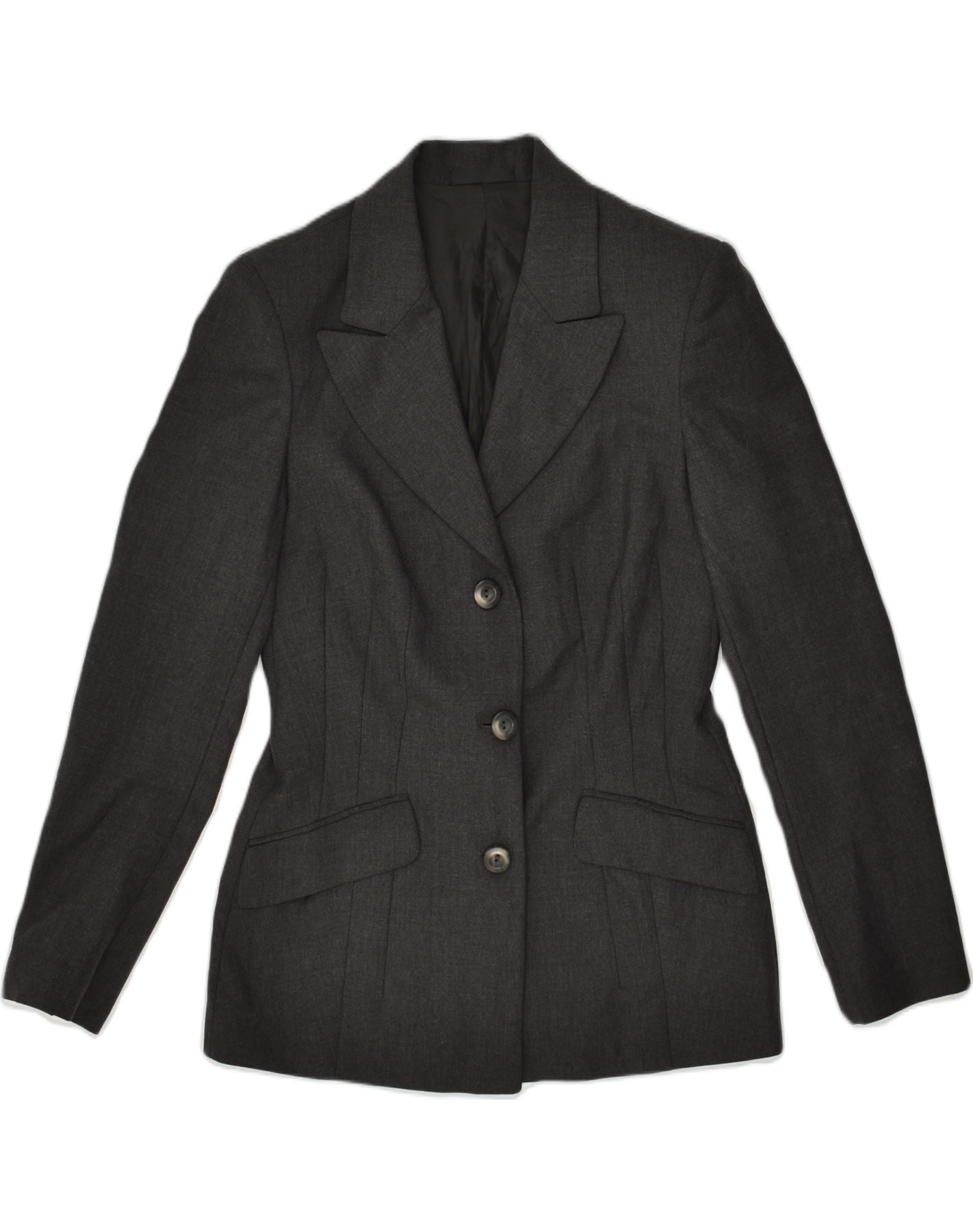 VINTAGE Womens 3 Button Blazer Jacket UK 14 Large Grey Virgin Wool