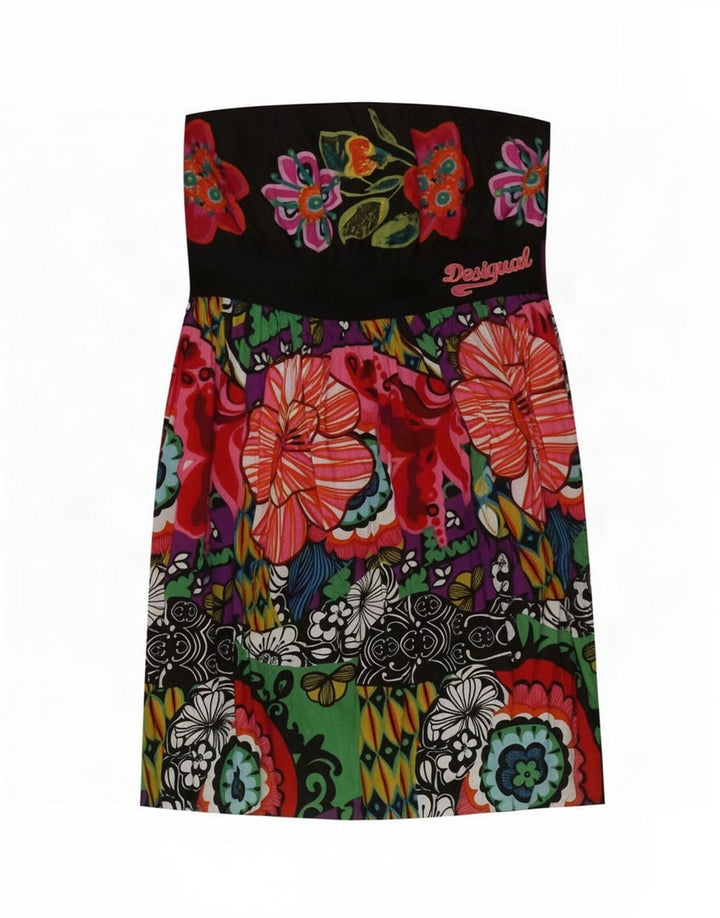 Desigual Womens Mini Strapless Dress EU 42 Large Multicoloured Floral