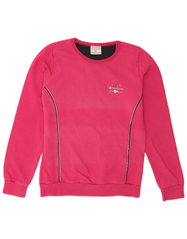 Champion Girls Sweatshirt Jumper 13-14 Years XL Pink Striped