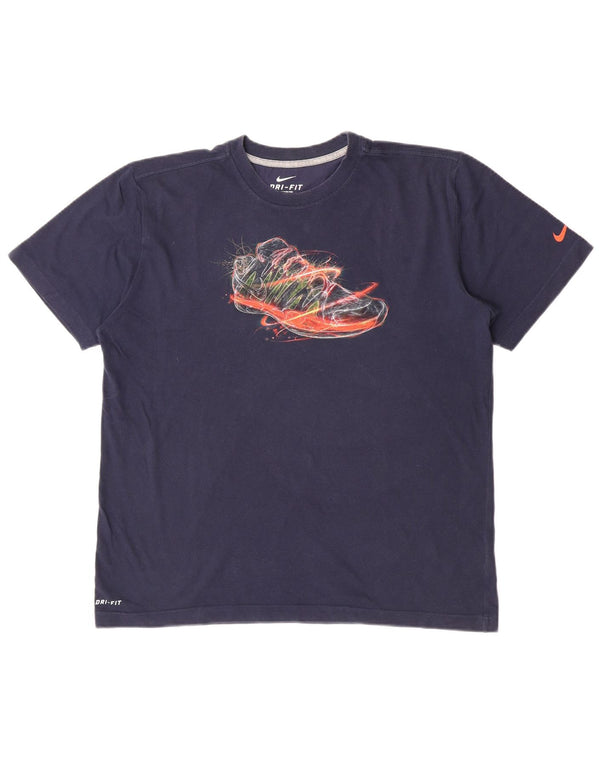 Nike Mens Dri Fit Graphic T-Shirt Top Large Navy Blue Cotton