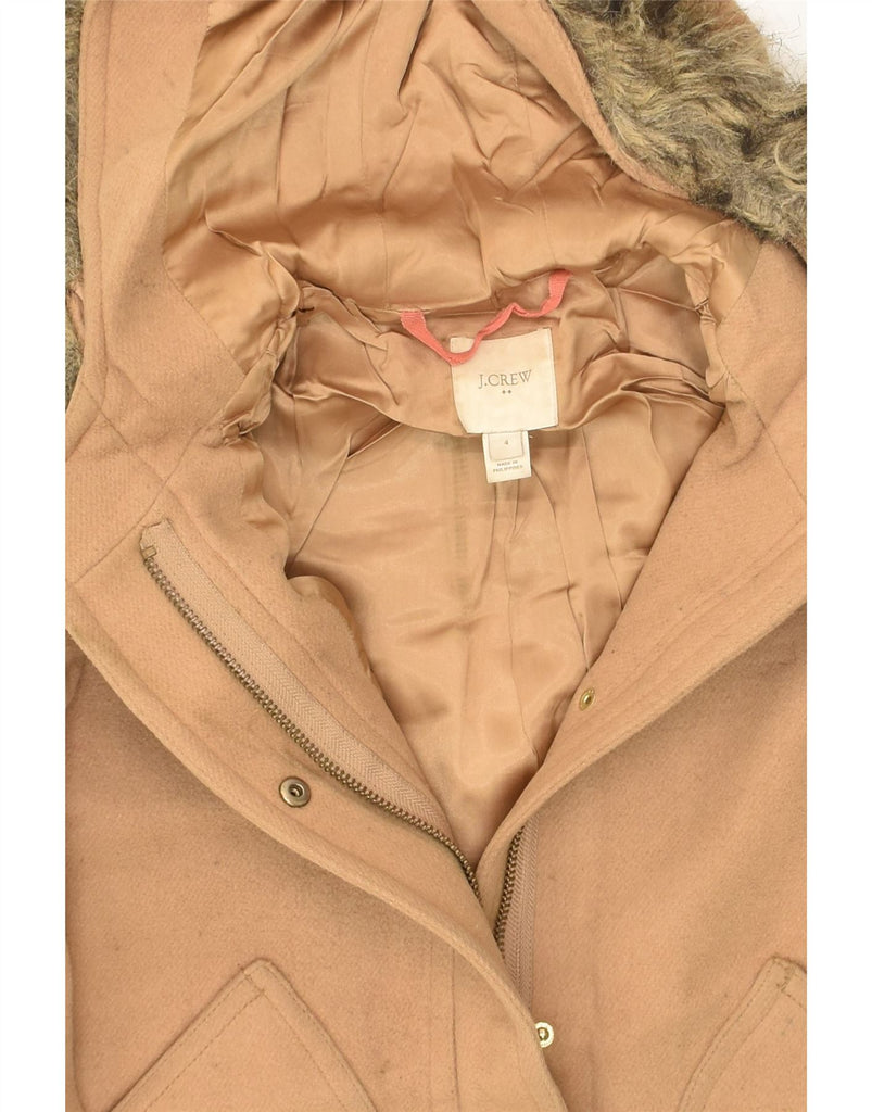 J. CREW Womens Hooded Overcoat US 4 Small Beige Polyester | Vintage J. Crew | Thrift | Second-Hand J. Crew | Used Clothing | Messina Hembry 