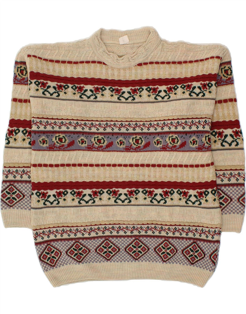 VINTAGE Mens Crew Neck Jumper Sweater Large Beige Fair Isle Vintage Vintage and Second-Hand Vintage from Messina Hembry 