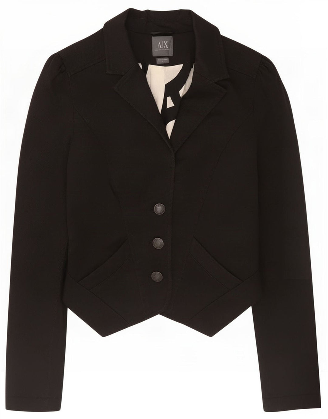Armani Womens 3 Button Crop Blazer Jacket UK 12 Medium Black Cotton