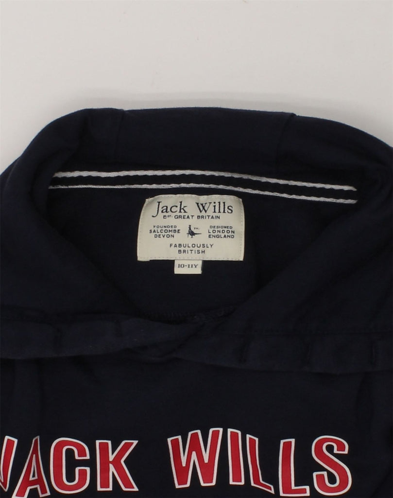 JACK WILLS Boys Graphic Hoodie Jumper 10-11 Years Navy Blue Cotton | Vintage Jack Wills | Thrift | Second-Hand Jack Wills | Used Clothing | Messina Hembry 