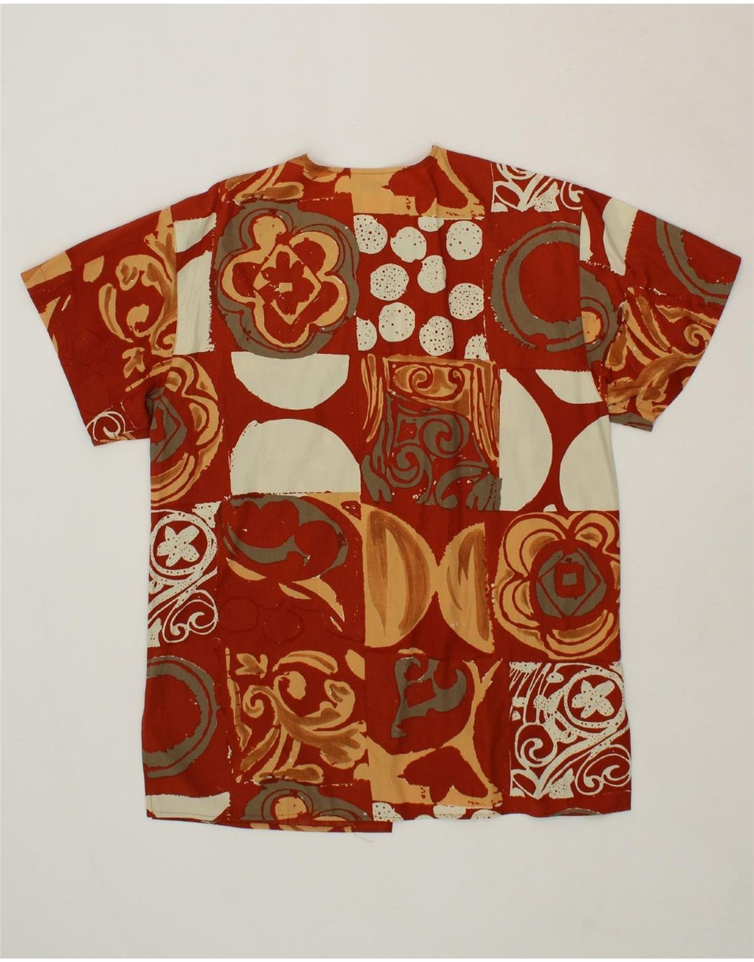 MARELLA Womens Oversized Short Sleeve Shirt UK 10 Small Maroon Patchwork Vintage Marella and Second-Hand Marella from Messina Hembry 