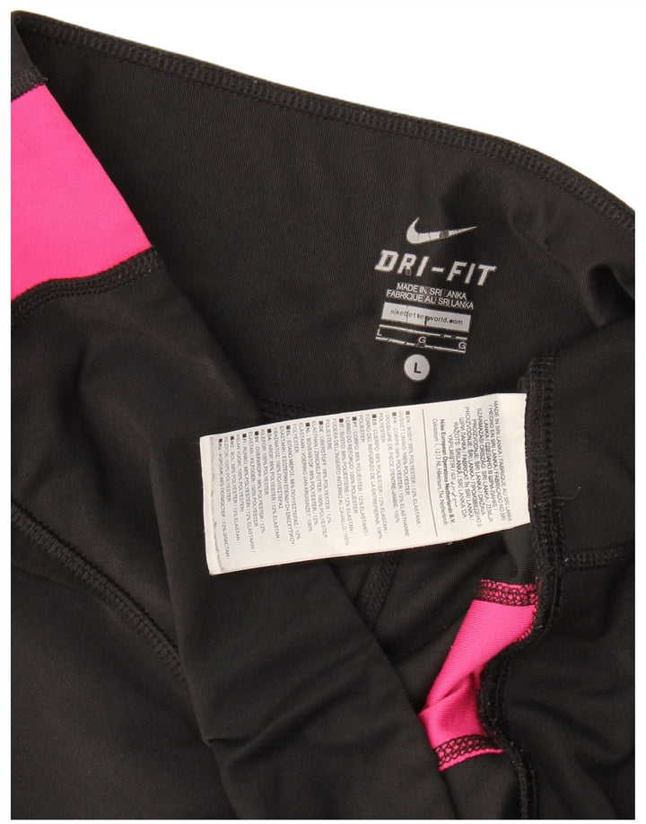 Nike Womens Dri Fit Leggings UK 14 Large  Black Colourblock Polyester