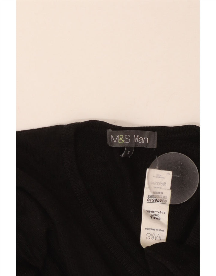 MARKS & SPENCER Mens V-Neck Jumper Sweater Small Black Acrylic