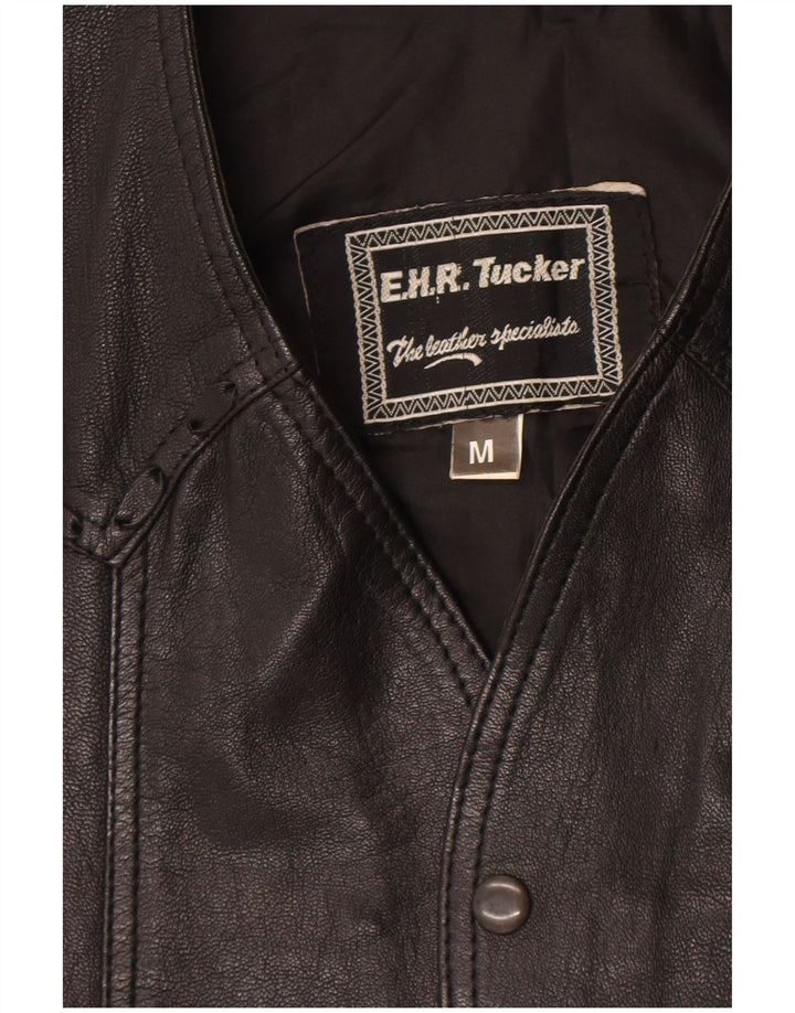 Vintage Mens Leather Waistcoat Medium Black Leather