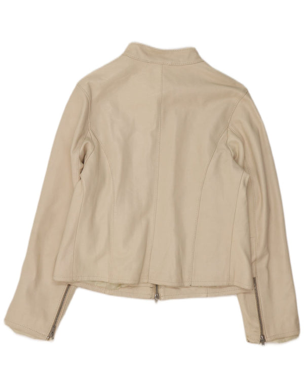 Vintage Womens Leather Jacket UK 14 Medium Beige