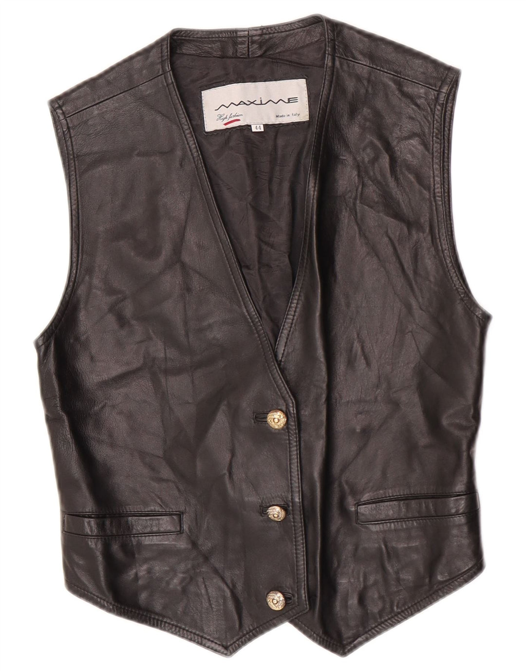 Maxime Womens Crop Leather Waistcoat IT 44 Medium Black