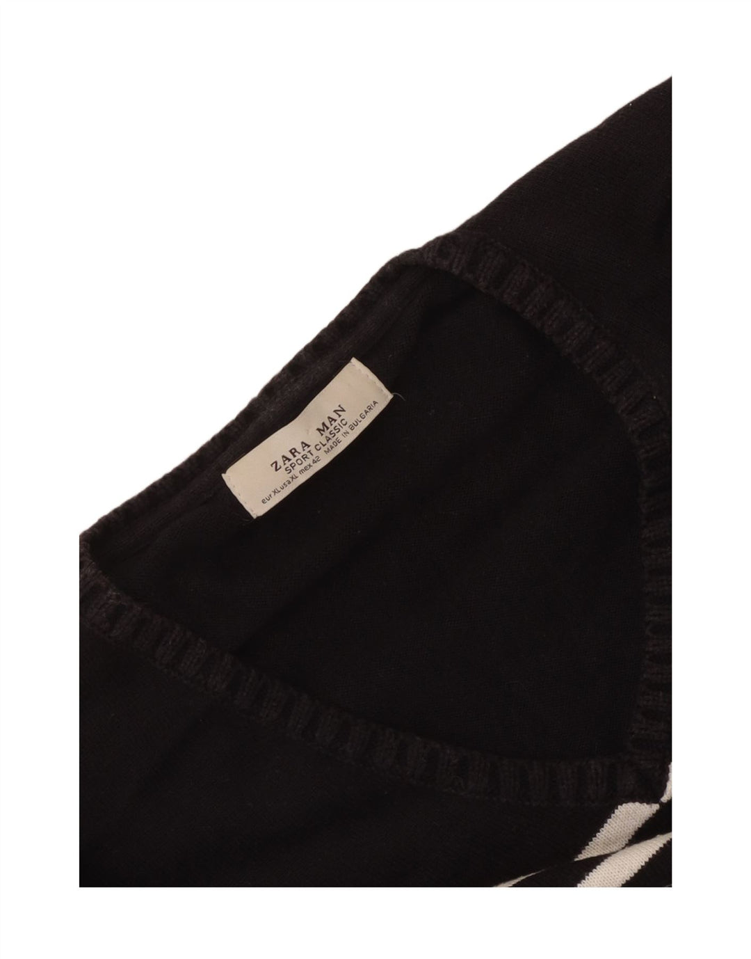 Zara Mens V-Neck Jumper Sweater XL Black Striped