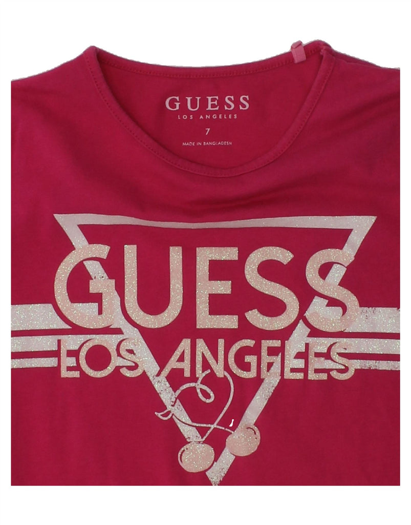 GUESS Girls Graphic T-Shirt Top 6-7 Years Pink Cotton | Vintage Guess | Thrift | Second-Hand Guess | Used Clothing | Messina Hembry 