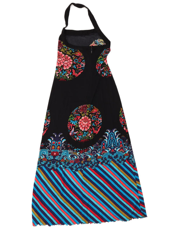 Vintage Womens Maxi Halter Dress UK 10 Small Black Floral