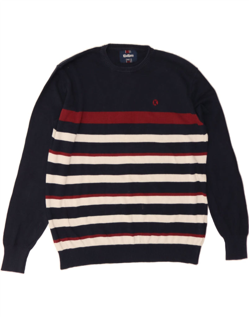 KICKERS Mens Crew Neck Jumper Sweater 2XL Navy Blue Striped Vintage Kickers and Second-Hand Kickers from Messina Hembry 