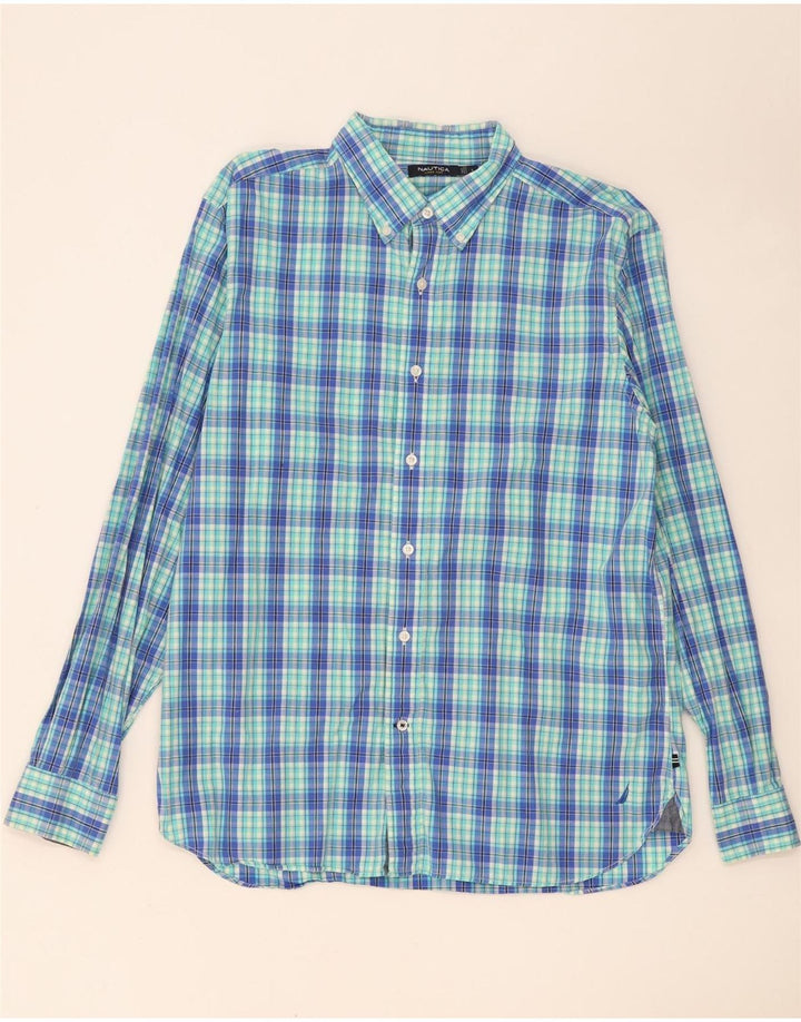 Nautica Mens Shirt Large Blue Check Cotton