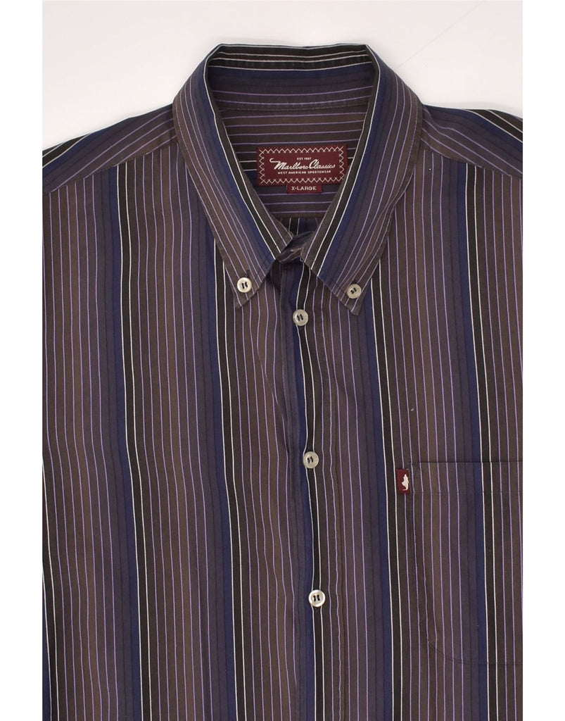 MARLBORO CLASSICS Mens Shirt XL Navy Blue Striped Cotton | Vintage Marlboro Classics | Thrift | Second-Hand Marlboro Classics | Used Clothing | Messina Hembry 