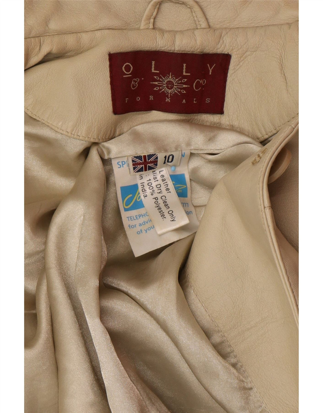OLLY & CO Womens Leather Coat UK 10 Small  Beige Leather