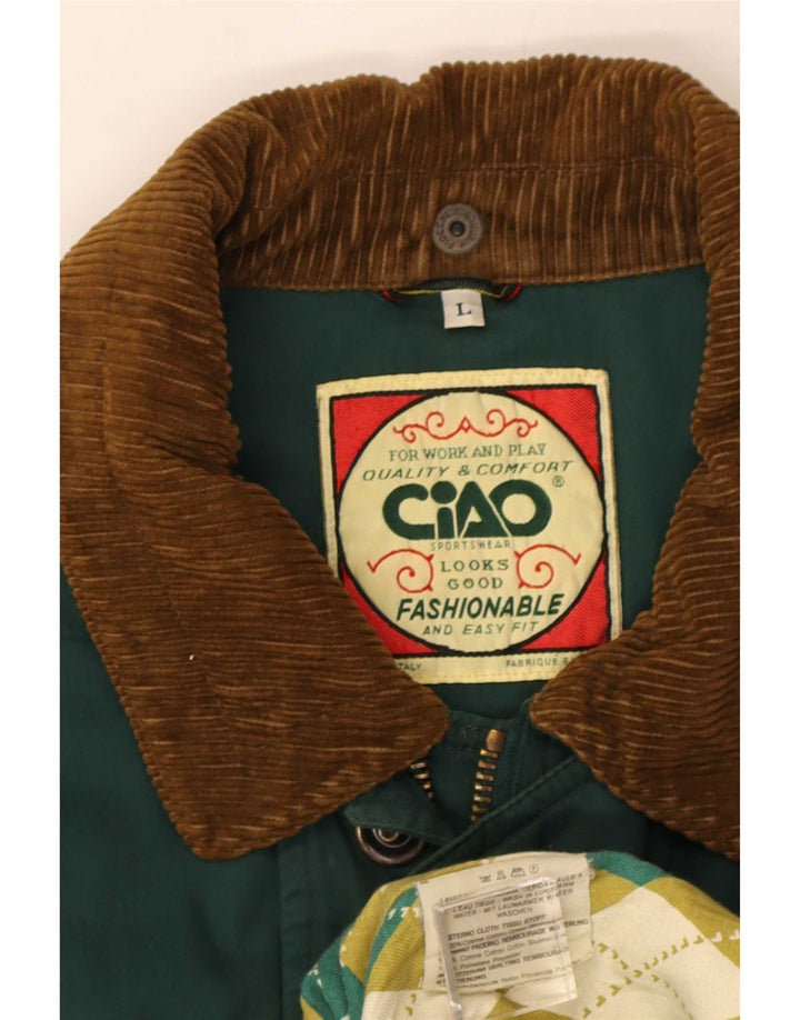 Ciao Mens Overcoat UK 40 Large Green Colourblock Cotton