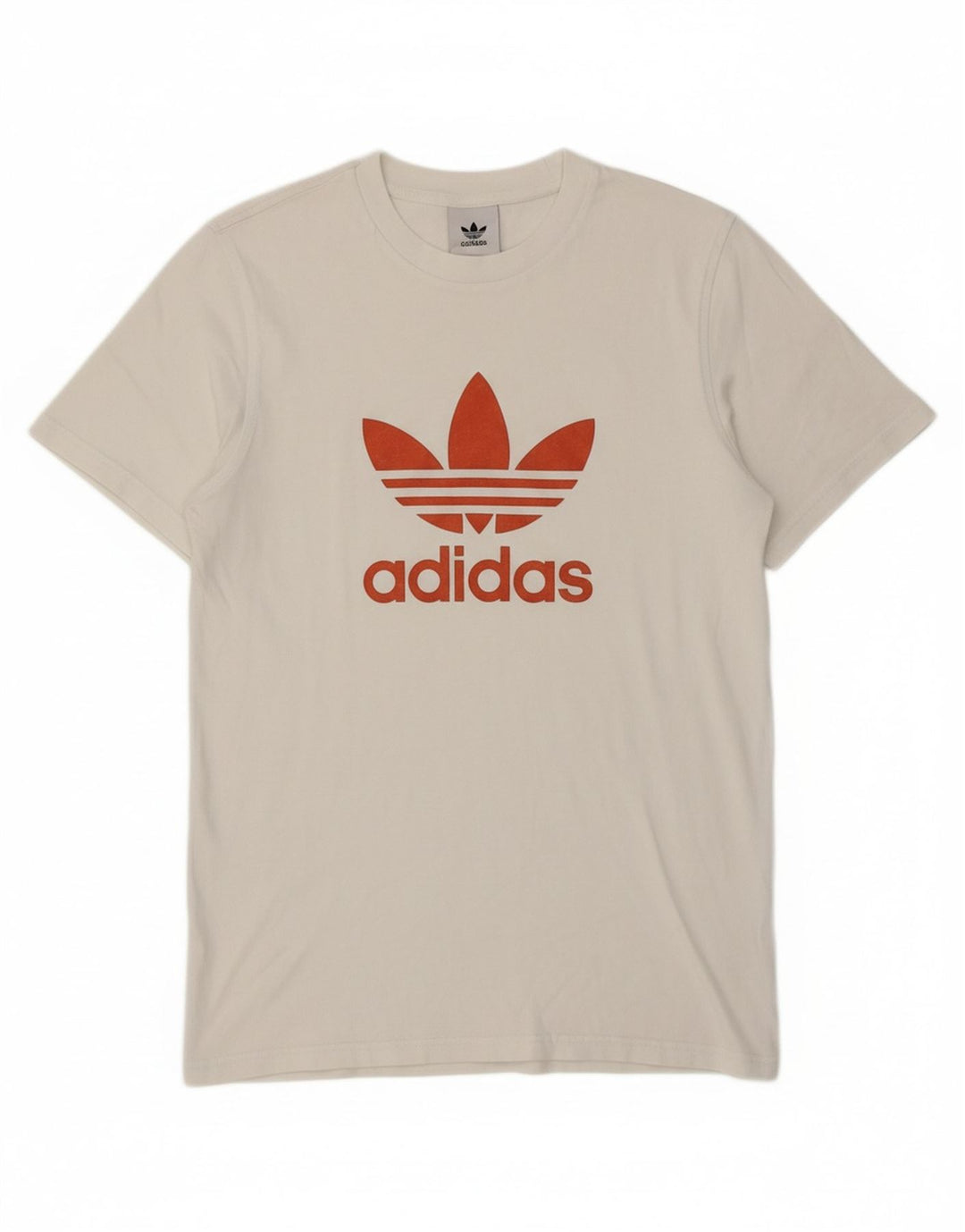ADIDAS Mens Graphic T-Shirt Top Small Off White Cotton