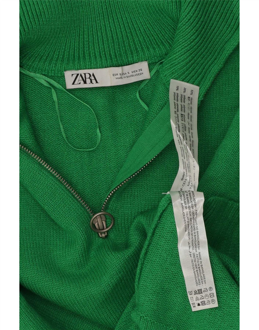 Zara Womens Oversized Zip Neck Jumper Sweater UK 10 Small Green Polyester