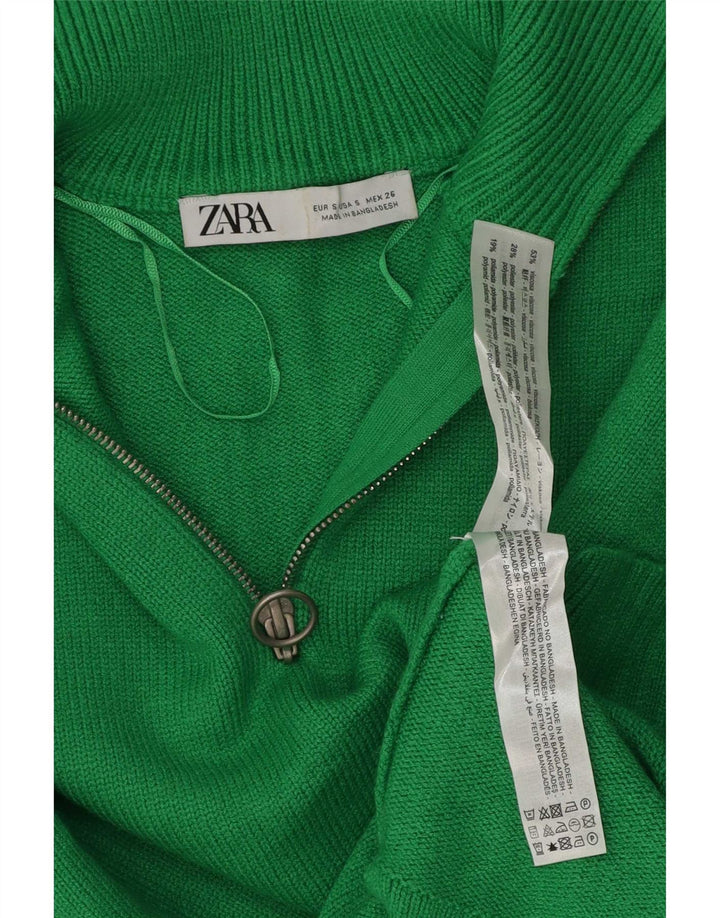 Zara Womens Oversized Zip Neck Jumper Sweater UK 10 Small Green Polyester
