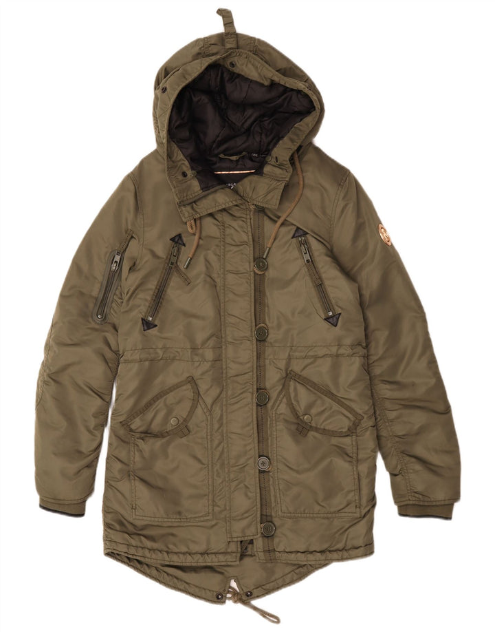 Superdry Womens Hooded Parka Jacket UK 10 Small Green Polyester