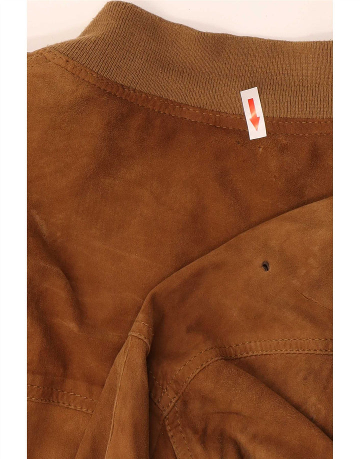 Vintage Mens Suede Bomber Jacket UK 42 XL Brown Leather