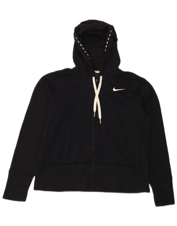 NIKE Womens Dri Fit Oversized Zip Hoodie Sweater UK 10 Small Black