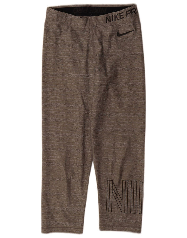 Nike Womens Dri Fit Graphic Capri Leggings UK 10 Small Grey Flecked