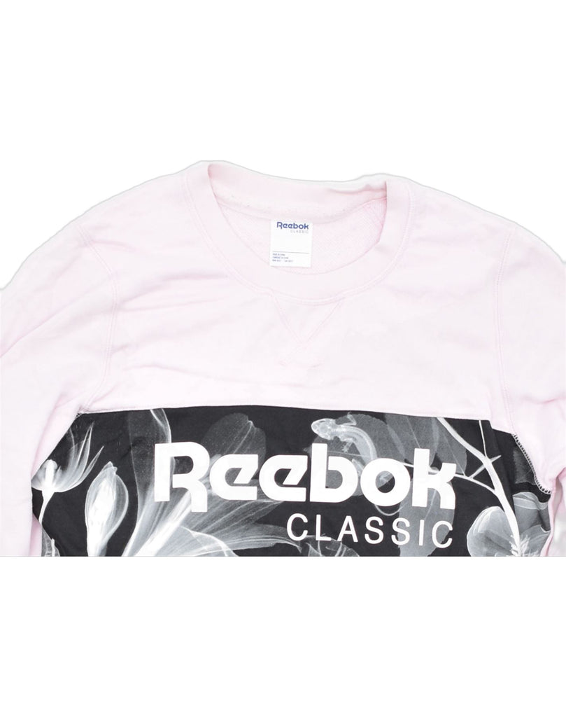 REEBOK Womens Oversized Graphic Sweatshirt Jumper UK 8/10 Small Pink | Vintage | Thrift | Second-Hand | Used Clothing | Messina Hembry 