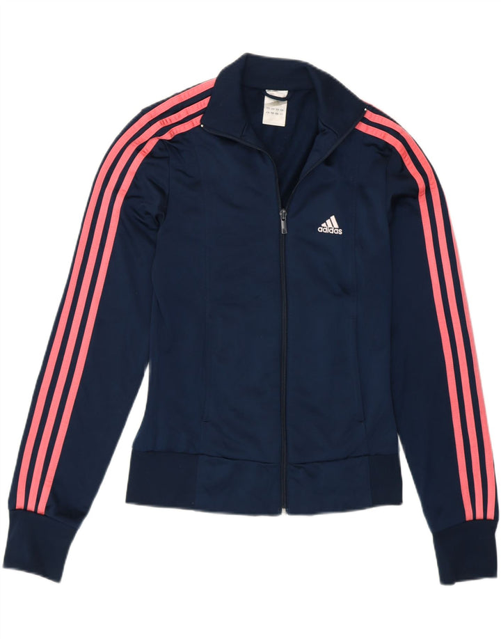 Adidas Womens Tracksuit Top Jacket UK 8 Small Navy Blue Polyester