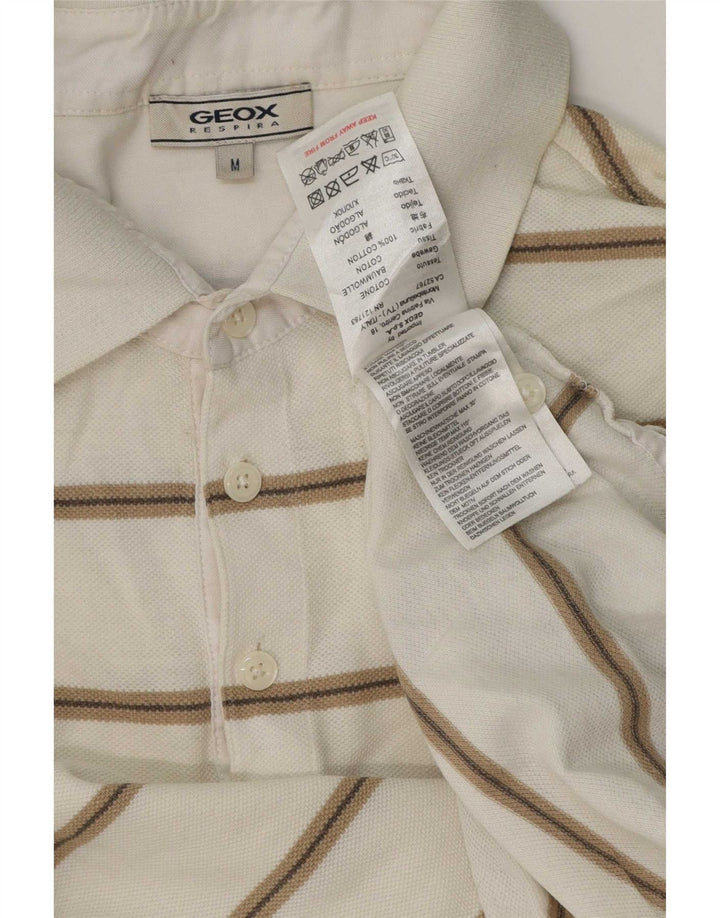 Geox Mens Respira Regular Fit Polo Shirt Medium White Striped Cotton