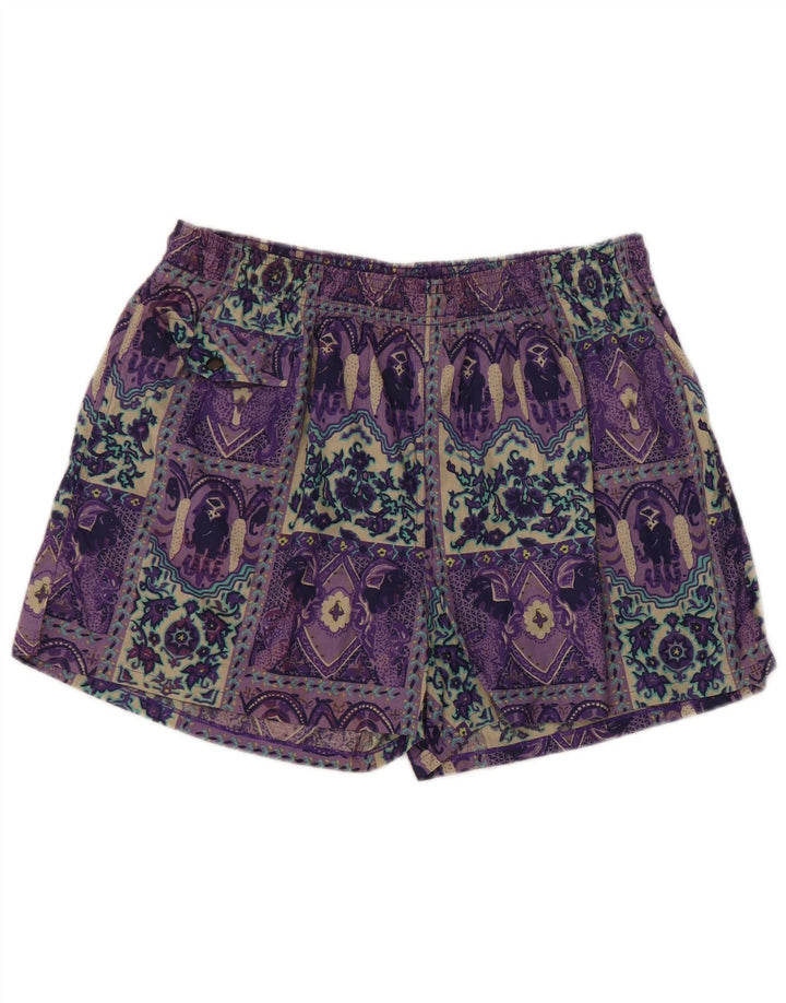 Equipe Womens Swimming Shorts UK 14 Large Purple Patchwork Cotton