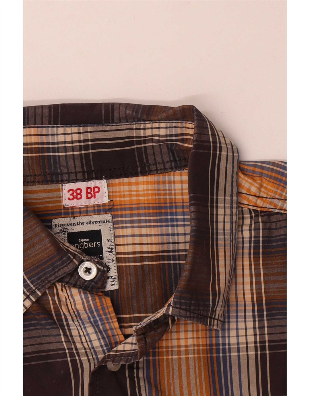 Engbers Mens Short Sleeve Shirt Size 38 Medium Brown Plaid