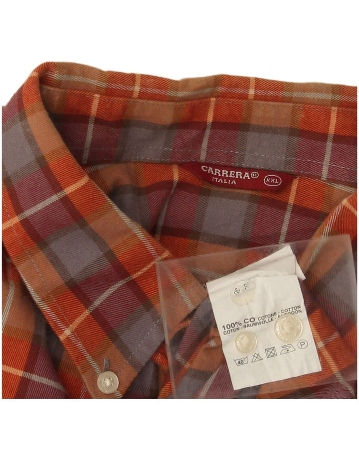 Carrera Mens Flannel Shirt 2XL Orange Check Cotton