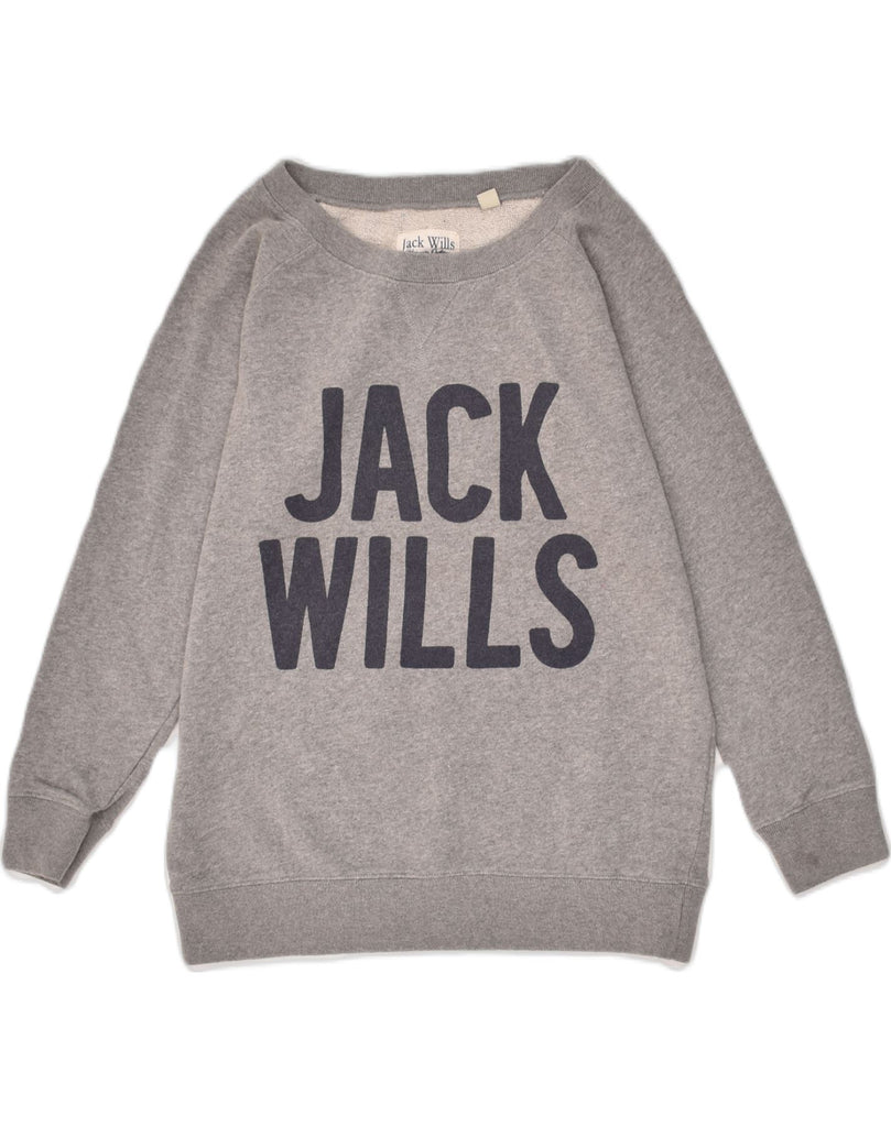 JACK WILLS Womens Graphic Sweatshirt Jumper UK 10 Small  Grey Cotton | Vintage Jack Wills | Thrift | Second-Hand Jack Wills | Used Clothing | Messina Hembry 