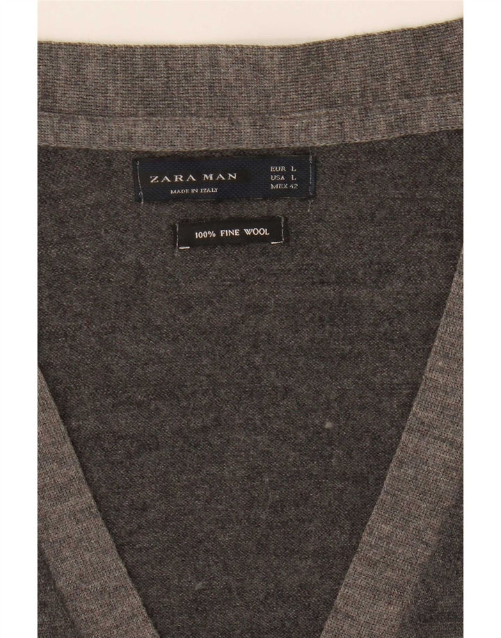 Zara Mens Cardigan Sweater Large Grey Wool