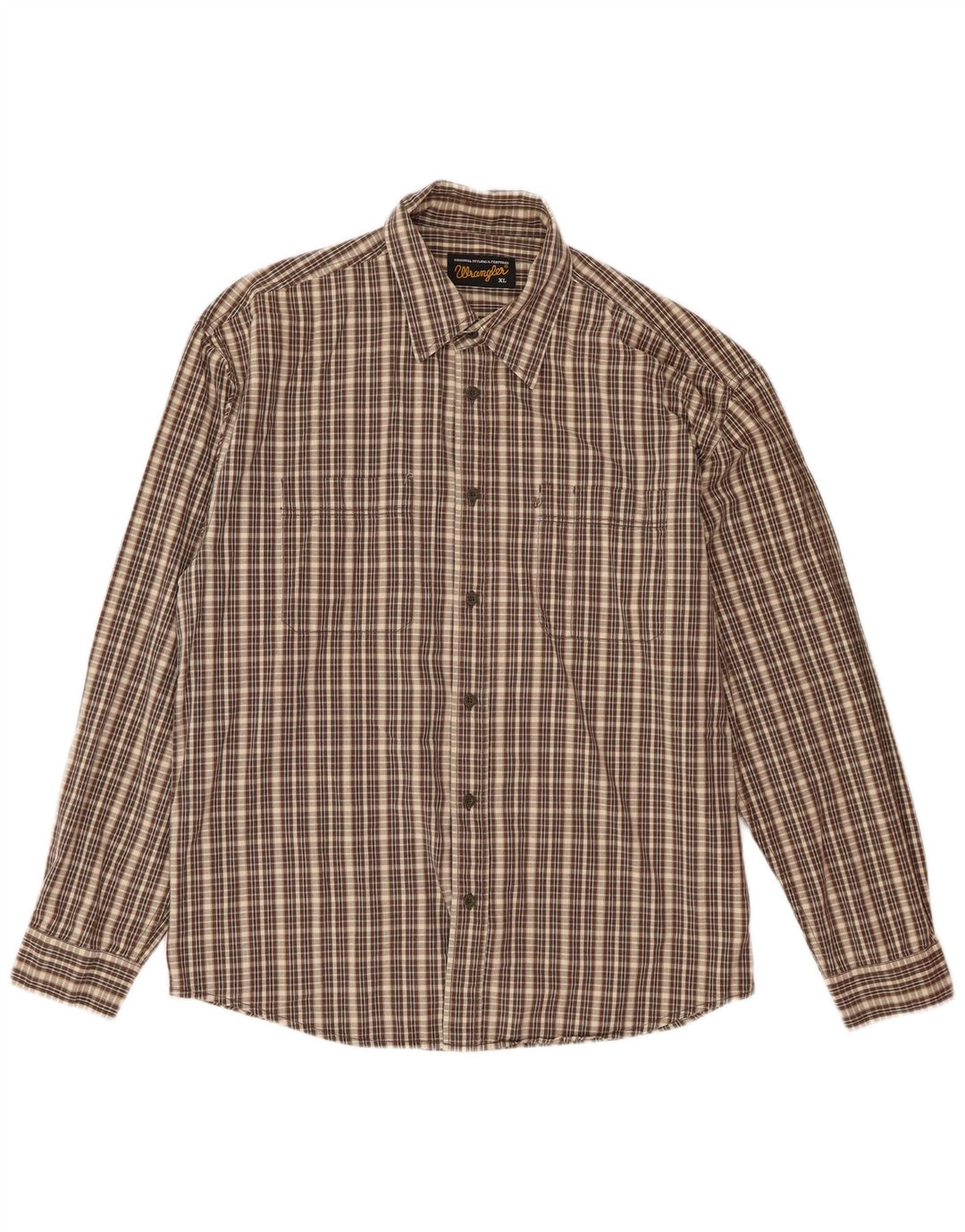 Wrangler Mens Flannel Shirt XL Brown Check Cotton