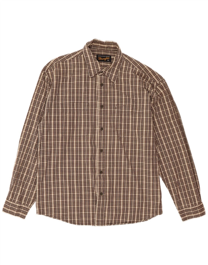 Wrangler Mens Flannel Shirt XL Brown Check Cotton