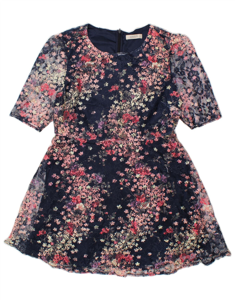 OASIS Womens A-Line Dress UK 16 Large Navy Blue Floral Polyester Vintage Oasis and Second-Hand Oasis from Messina Hembry 