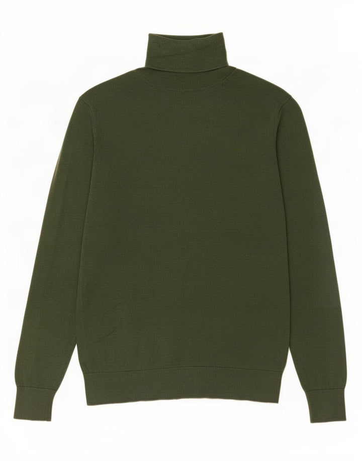 Massimo Dutti Womens Roll Neck Jumper Sweater UK 12 Medium Green Silk