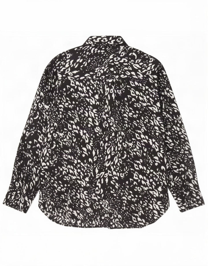 Marks & Spencer Womens Shirt Blouse UK 12 Medium Black Animal Print