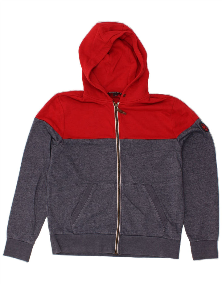 MICHAEL KORS Mens Zip Hoodie Sweater Large Navy Blue Colourblock Polyester