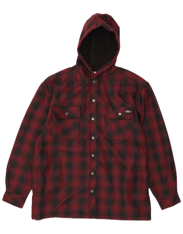 Dickies Mens Hooded Lumberjack Shirt UK 42/44 Large Burgundy Check